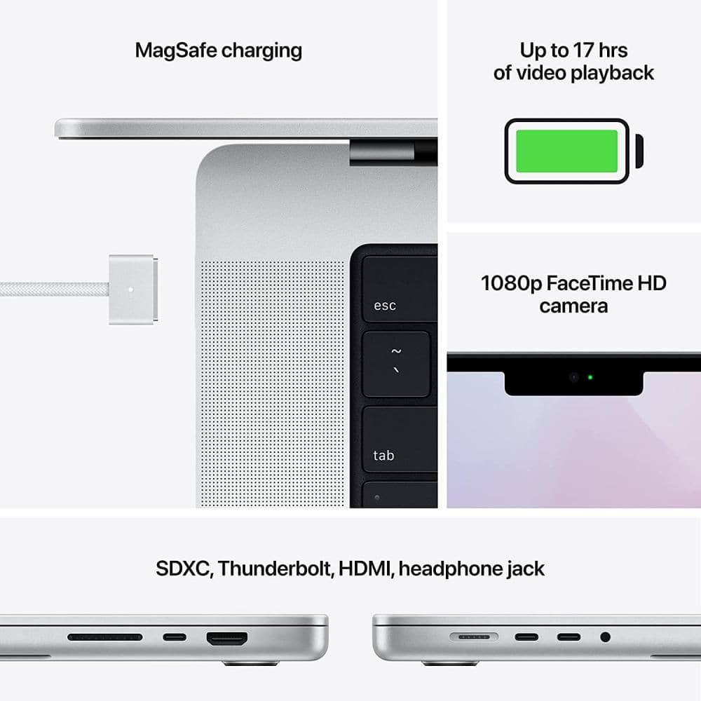 Apple,Apple MacBook Pro 14-inch (2021) M1 Pro chip with 8 core CPU and 14 core GPU 16GB Unified Memory 512GB SSD - Silver - Gadcet.com